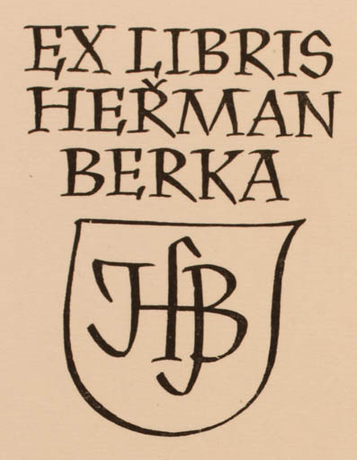 Exlibris by O Menhart from Czechoslovakia for Herman Berka - Monogram Text/Writing 