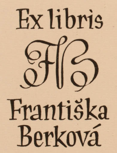 Exlibris by O Menhart from Czechoslovakia for Frantiska Berková - Monogram Text/Writing 