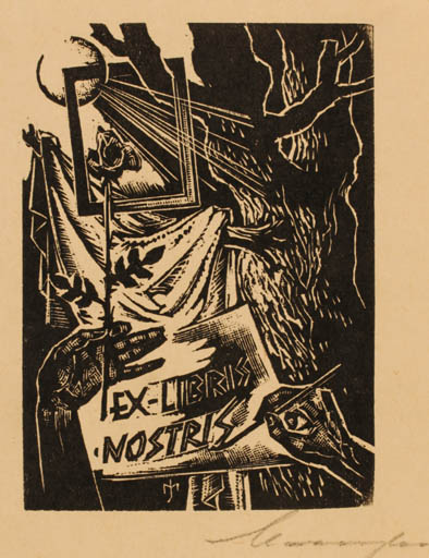 Exlibris by Jozsef Menyhart from Czechoslovakia for ? Nostris - Flower Hand(s) Tree 