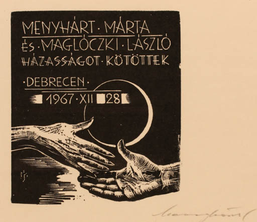 Exlibris by Jozsef Menyhart from Czechoslovakia for Marta Menyhart - Hand(s) 