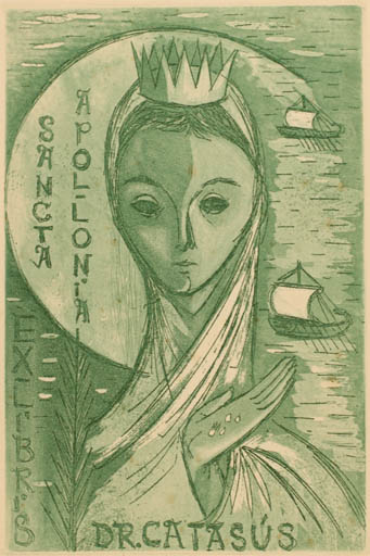 Exlibris by Rosario Agell from Spain for Dr. Joan Catasús - Woman Maritime Religion Ship/Boat 