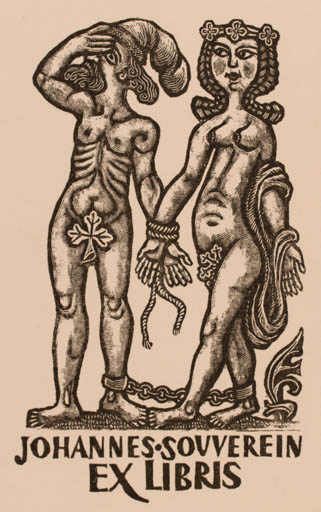 Exlibris by Zdenek Mezl from Czechoslovakia for Johannes Souverein - Adam and Eve 