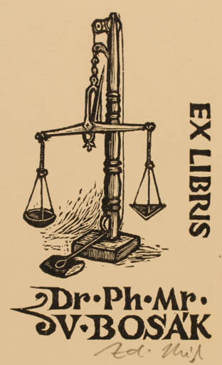 Exlibris by Zdenek Mezl from Czechoslovakia for Dr. Vincenc Bosak - Medicine 