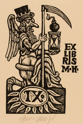 Exlibris by Zdenek Mezl from Czechoslovakia for ? M.H. - Death 