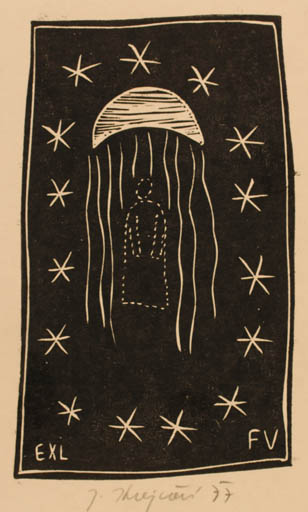 Exlibris by Jana Krejcova from Czechoslovakia for ? F.V. - Cosmos 