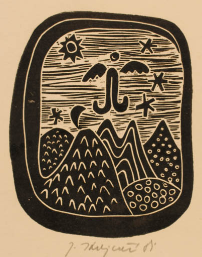 Exlibris by Jana Krejcova from Czechoslovakia for ? ? - Mountain 