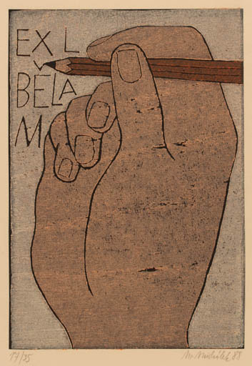 Exlibris by Milos Michalek from Czechoslovakia for Bèla Michálková - Hand(s) 