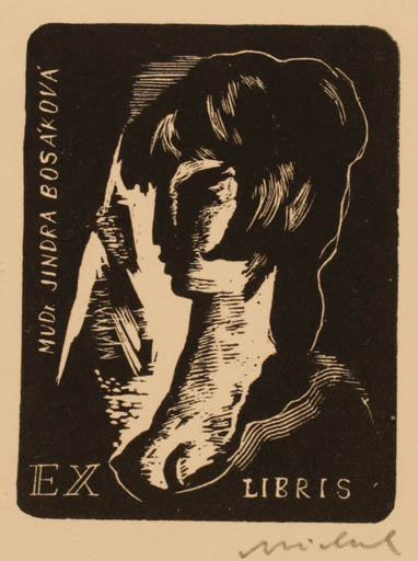 Exlibris by Rastislav Michal from Czech Republic for Mudr. Jindra Bosakova - Woman Portrait 