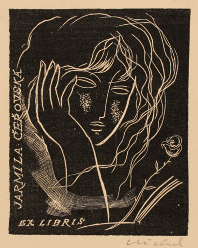 Exlibris by Rastislav Michal from Czech Republic for Jarmila Cerovska - Woman Portrait 