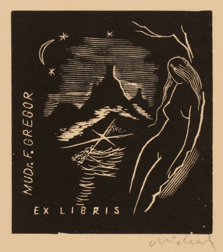 Exlibris by Rastislav Michal from Czech Republic for Mudr. F Gregor - Mountain Woman 