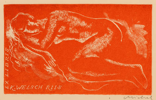 Exlibris by Rastislav Michal from Czech Republic for Kaj Welsch Riis - Woman Nude 