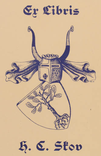 Exlibris by O Hedegaard from Denmark for H.E. Skov - Heraldry 