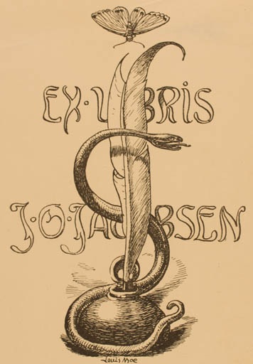Exlibris by Louis Moe from Denmark for J.O. Jacobsen - Medicine Butterfly 