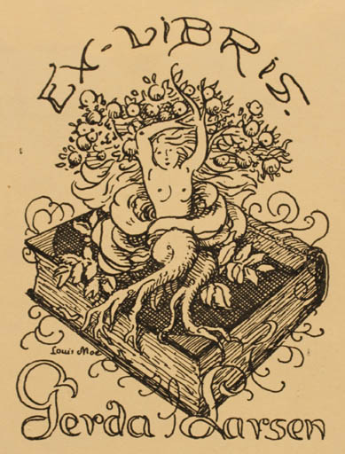 Exlibris by Louis Moe from Denmark for Gerda Larsen - Book Woman 