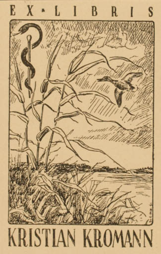 Exlibris by Sv. E. Ihle from Denmark for Kristian Kromann - Bird Scenery/Landscape 