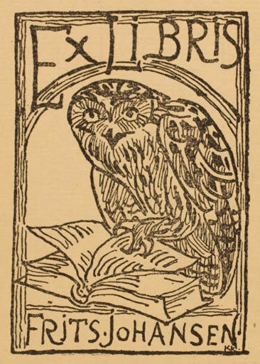Exlibris by Knud Kyhn from Denmark for Frits Johansen - Book Owl 