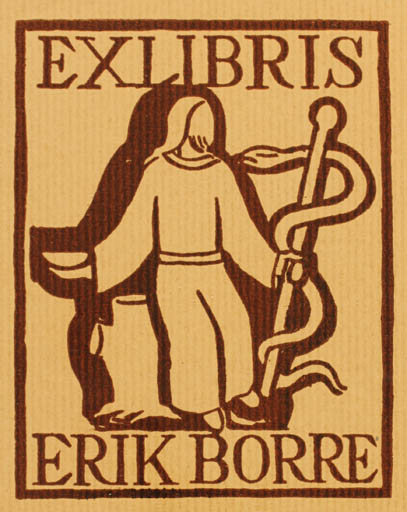 Exlibris by Harald Borre from Denmark for Erik Borre - Medicine 