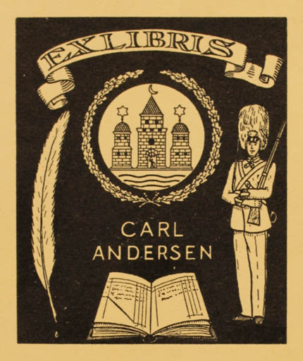 Exlibris by K.H. Bang from Denmark for Carl Andersen - Book Military/War 