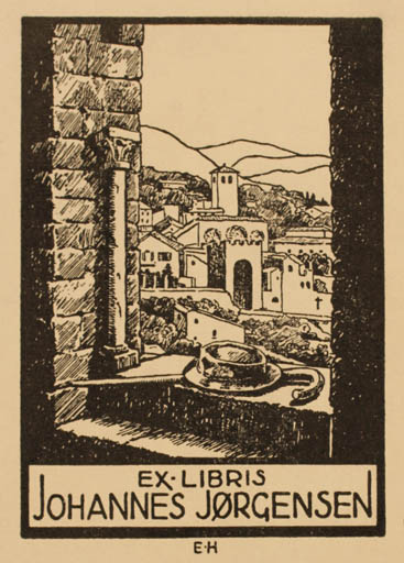 Exlibris by Ebba Holm from Denmark for Johannes Jørgensen - City 