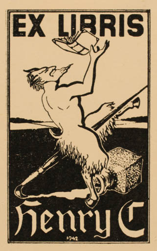 Exlibris by Henry Christensen from Denmark for Henry Christensen - Book Fable Animal Pan/Faun 