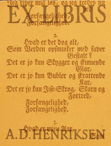 Exlibris by Poul Sæbye from Denmark for A.D. Henriksen - Text/Writing 