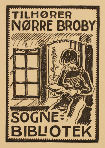 Exlibris by Niels Lindberg from Denmark for ? Nørre Broby Sognebibliotek - Book Woman 