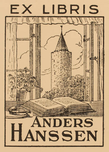 Exlibris by Jens Peter Bie from Denmark for Anders Hanssen - Book Castle/Palace Interior 