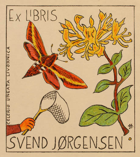 Exlibris by Ivan Feldvoss from Denmark for Svend P. Jørgensen - Flower Insect Butterfly 