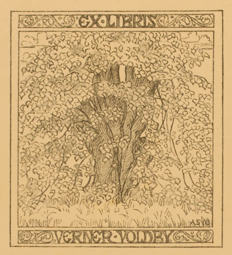 Exlibris by Agnes Møller- Sloth from Denmark for Verner Voldby - Tree 