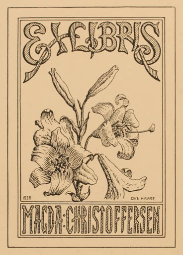 Exlibris by Ove Haase from Denmark for Magda Christoffersen - Flower 