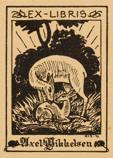 Exlibris by H. C. Bärenholdt from Denmark for Axel Mikkelsen - Fauna Forest 