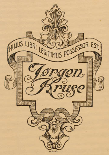 Exlibris by W Glud from Denmark for Jørgen Kruse - Text/Writing 