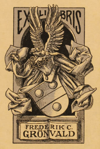 Exlibris by Georg Otto from Germany for Frderik C. Grönvald - Heraldry 