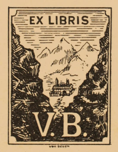 Exlibris by Erik Brønsdorff von Deden from Denmark for V Berthelsen - Mountain Scenery/Landscape 