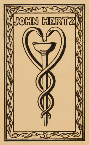Exlibris by Jens Brandt from Denmark for John Hertz - Medicine 