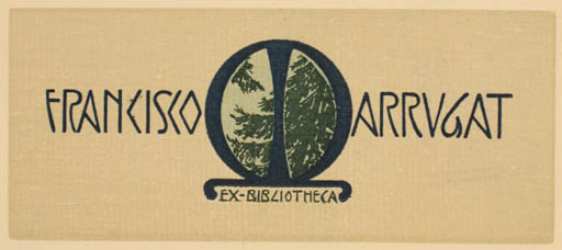 Exlibris by Victor Oliva from Spain for Francisco Arrugat - Flora Text/Writing Tree 