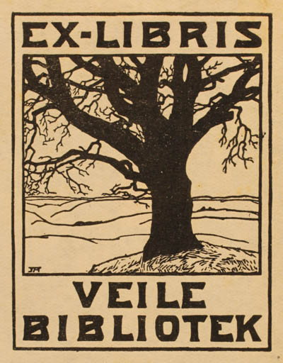 Exlibris by J Ancher from Denmark for Veile Bibliotek - Scenery/Landscape Tree 
