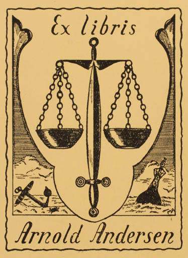 Exlibris by Kaja Andersen from Denmark for Arnold Andersen - Law Maritime 