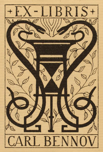 Exlibris by Einar Andersen from Denmark for Carl Bennov - Medicine 