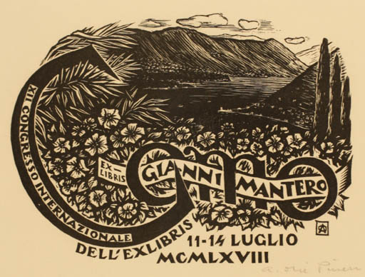 Exlibris by Antonio Olle Pinell from Spain for Gianni Mantero - Mountain Flower Flora Scenery/Landscape 