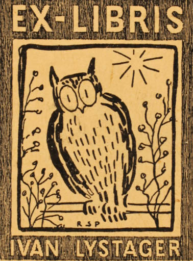 Exlibris by Robert Storm Petersen from Denmark for Ivan Lystager - Owl 