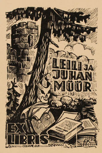 Exlibris by Enn Kera from Estonia for Leili ja Juhan Müür - Book Ruin Tree 