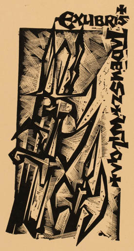 Exlibris by Andrzej Bortowski from Poland for Tadensz Wilga - Weapon 