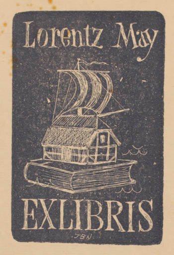 Exlibris by ? J.B.N. from Czechoslovakia for Lorentz May - Book Ship/Boat 