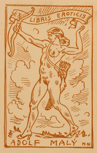 Exlibris by M Nary from Czechoslovakia for Adolf Maly - Ex Erotica Woman Nude 