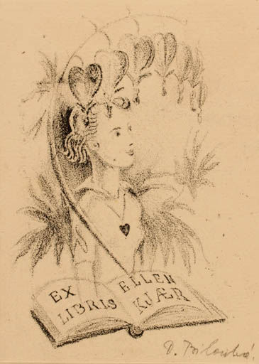 Exlibris by Dobroslava Bilovska from Czechoslovakia for Ellen Kjær - Portrait 