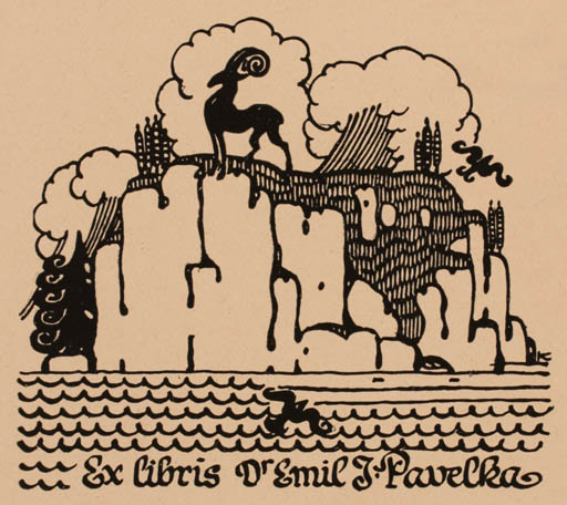 Exlibris by Jan Konüpek from Czechoslovakia for Dr. Emil Pavelka - Fauna Scenery/Landscape 