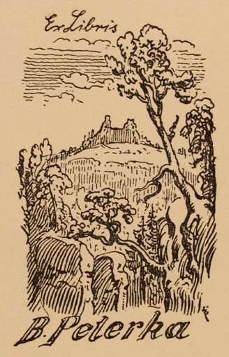 Exlibris by Karel Vik from Czech Republic for B Peterka - Scenery/Landscape Ruin Tree 