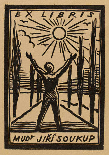 Exlibris by Alois Moravec from Czechoslovakia for Ing. Jiri Soukup - Man Sun 