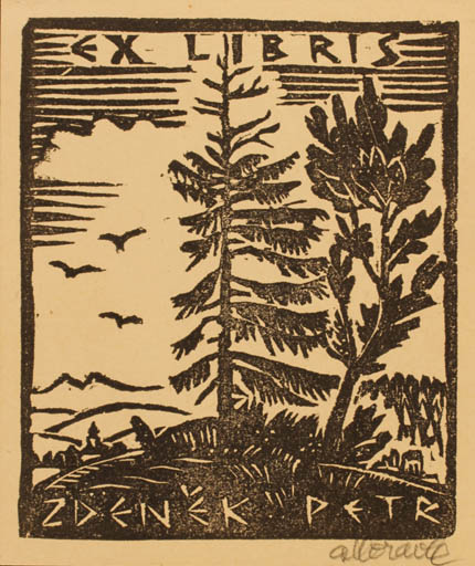 Exlibris by Alois Moravec from Czechoslovakia for Zdenek Petr - Forest 